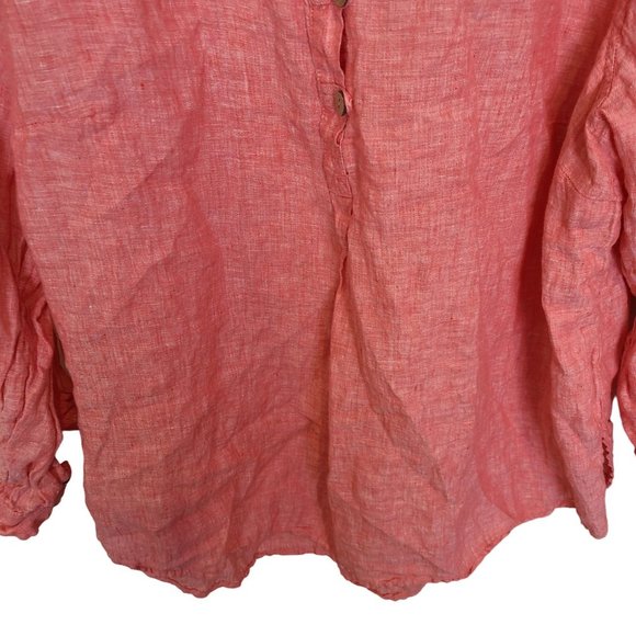 Sigrid Olsen Womens 2X Orange Linen Half Button Up Long Roll Tab Sleeves Shirt - Picture 3 of 6